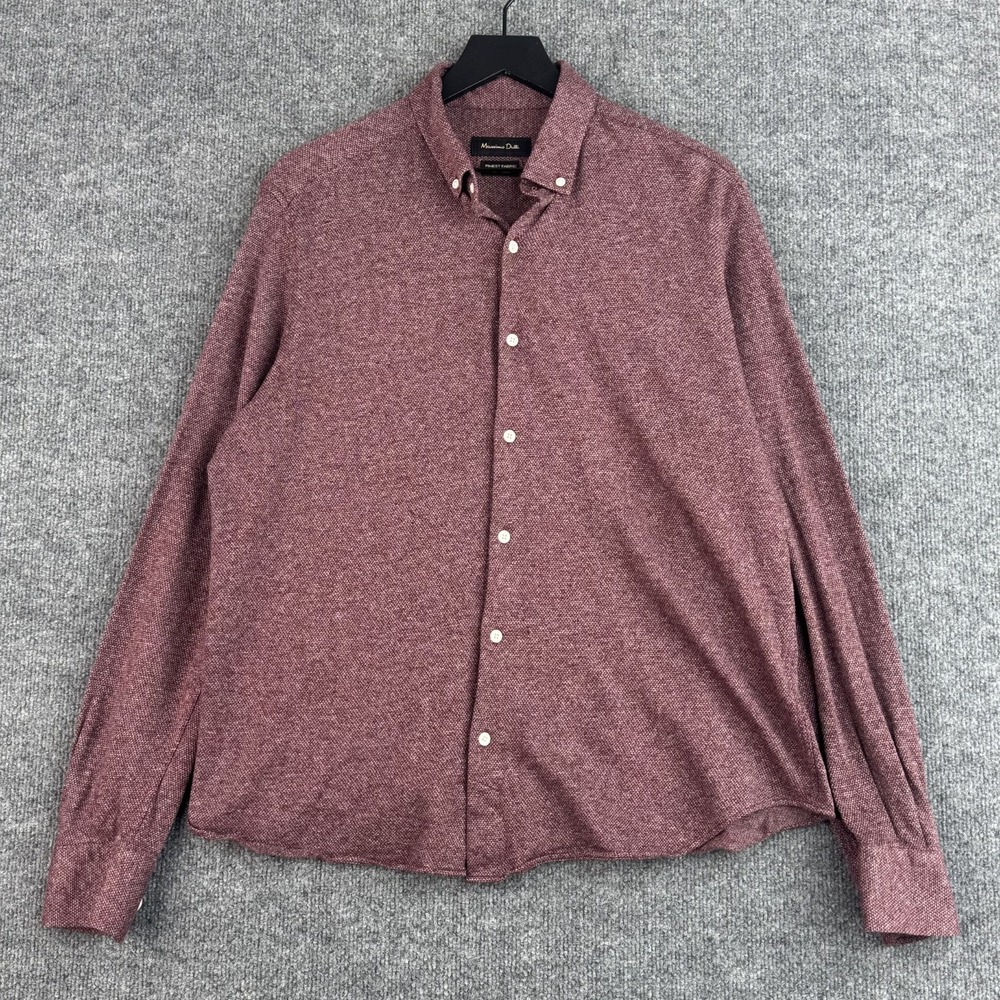 Massimo Dutti Shirt Mens XL Burgundy Marled Textured Button Down Long Sleeve